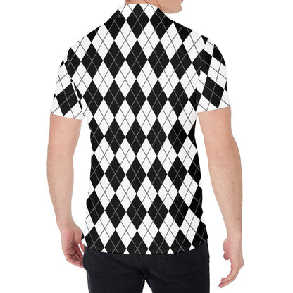 Black And White Argyle Pattern Print Men's Shirt
