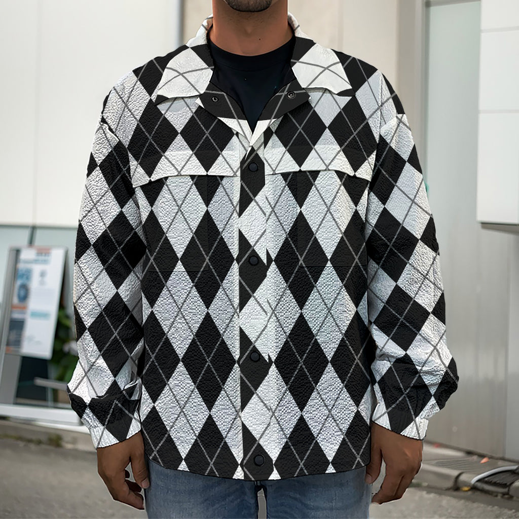 Black And White Argyle Pattern Print Men's Shirt Jacket