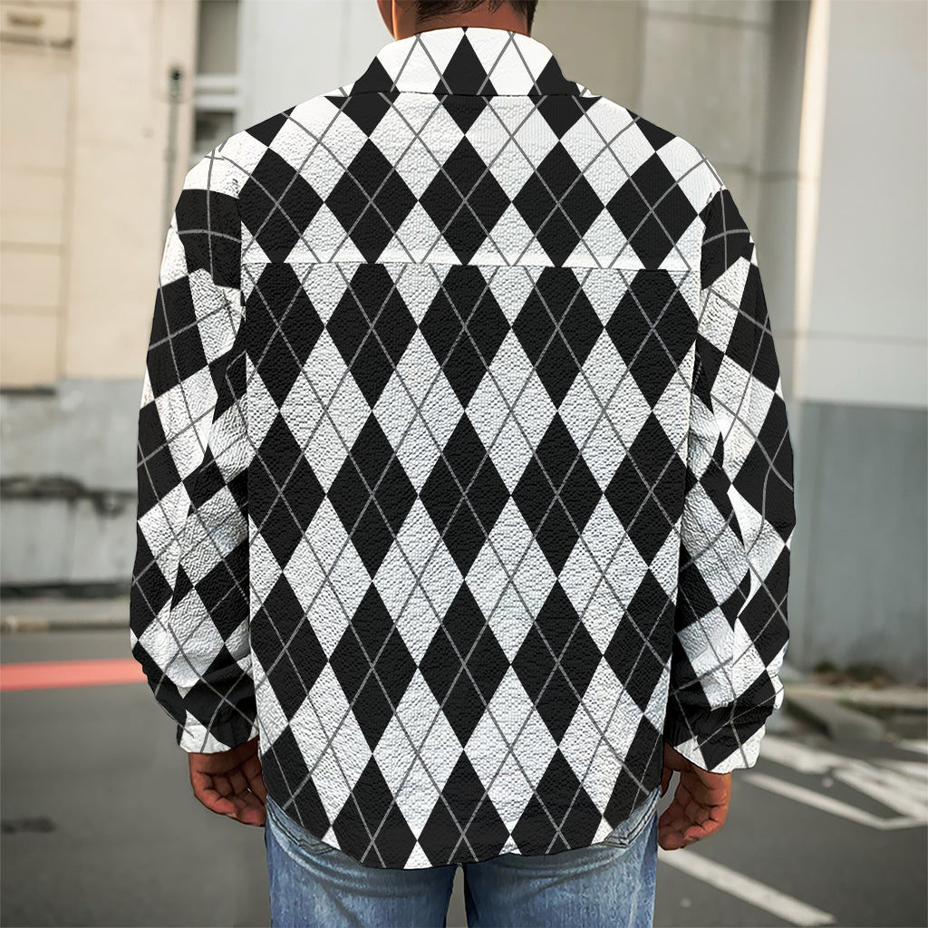 Black And White Argyle Pattern Print Men's Shirt Jacket