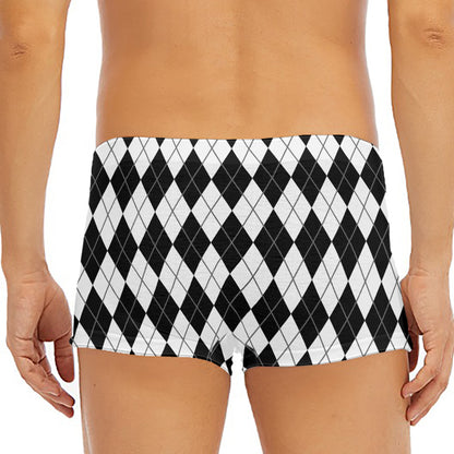Black And White Argyle Pattern Print Men's Short Boxer Briefs