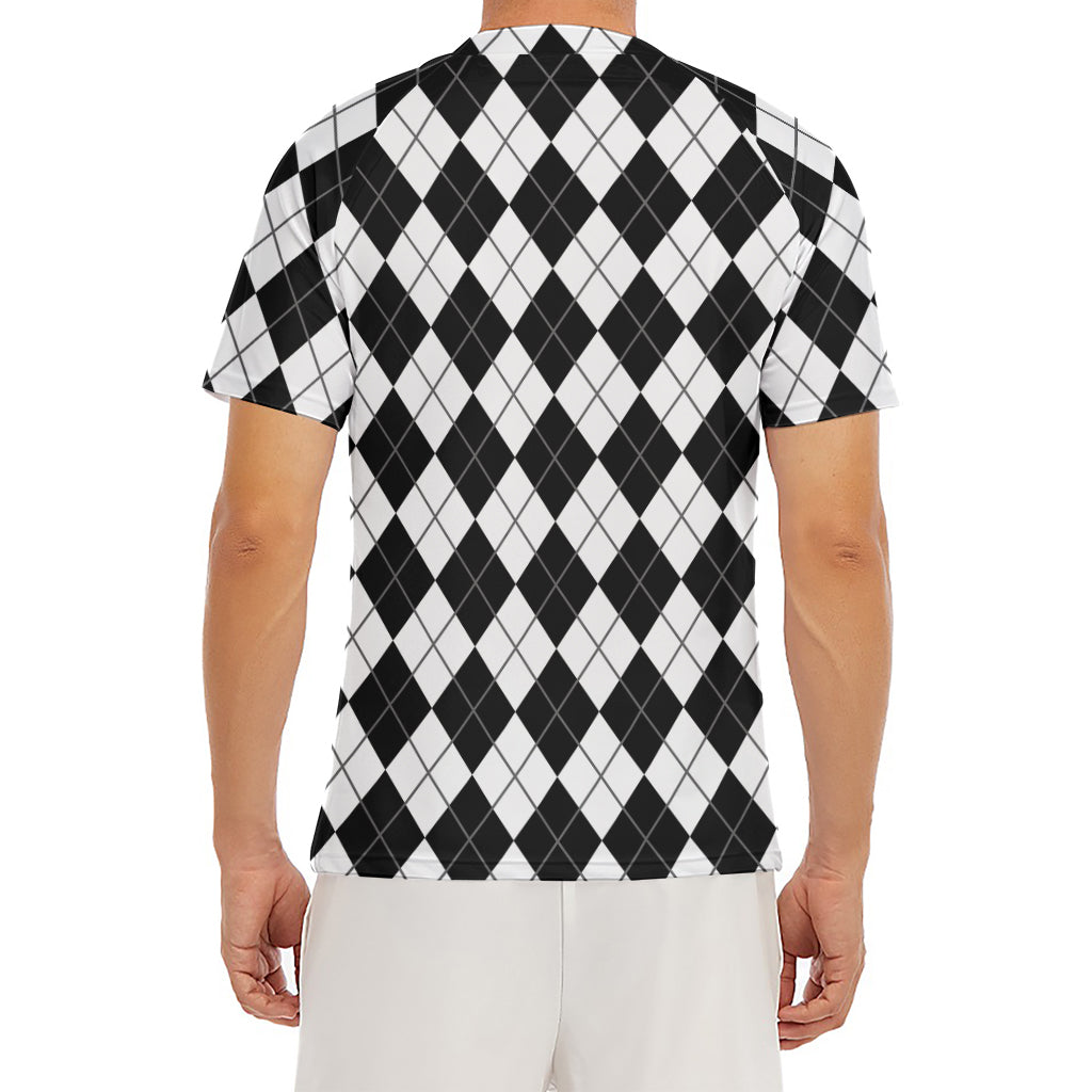 Black And White Argyle Pattern Print Men's Short Sleeve Rash Guard
