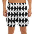 Black And White Argyle Pattern Print Men's Split Running Shorts