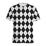 Black And White Argyle Pattern Print Men's Sports T-Shirt