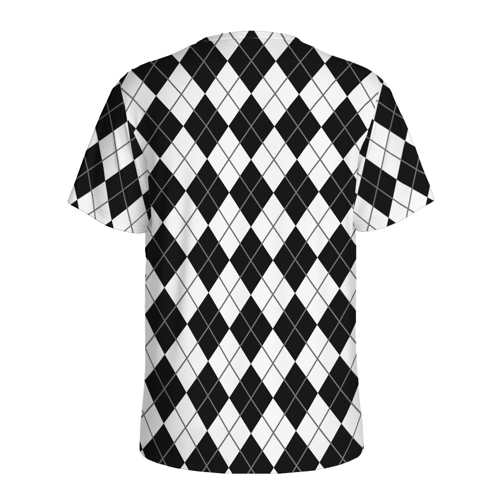 Black And White Argyle Pattern Print Men's Sports T-Shirt