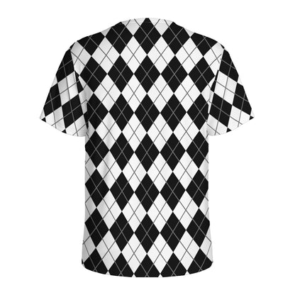 Black And White Argyle Pattern Print Men's Sports T-Shirt