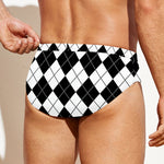 Black And White Argyle Pattern Print Men's Swim Briefs