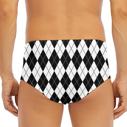 Black And White Argyle Pattern Print Men's Triangle Swim Briefs