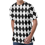Black And White Argyle Pattern Print Men's Velvet T-Shirt