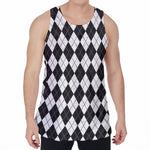 Black And White Argyle Pattern Print Men's Velvet Tank Top