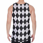 Black And White Argyle Pattern Print Men's Velvet Tank Top