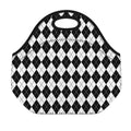Black And White Argyle Pattern Print Neoprene Lunch Bag