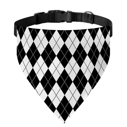 Black And White Argyle Pattern Print Over The Collar Dog Bandana