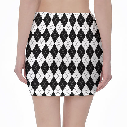 Black And White Argyle Pattern Print Pencil Mini Skirt