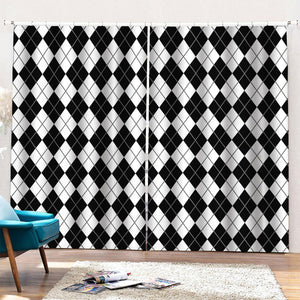 Black And White Argyle Pattern Print Pencil Pleat Curtains