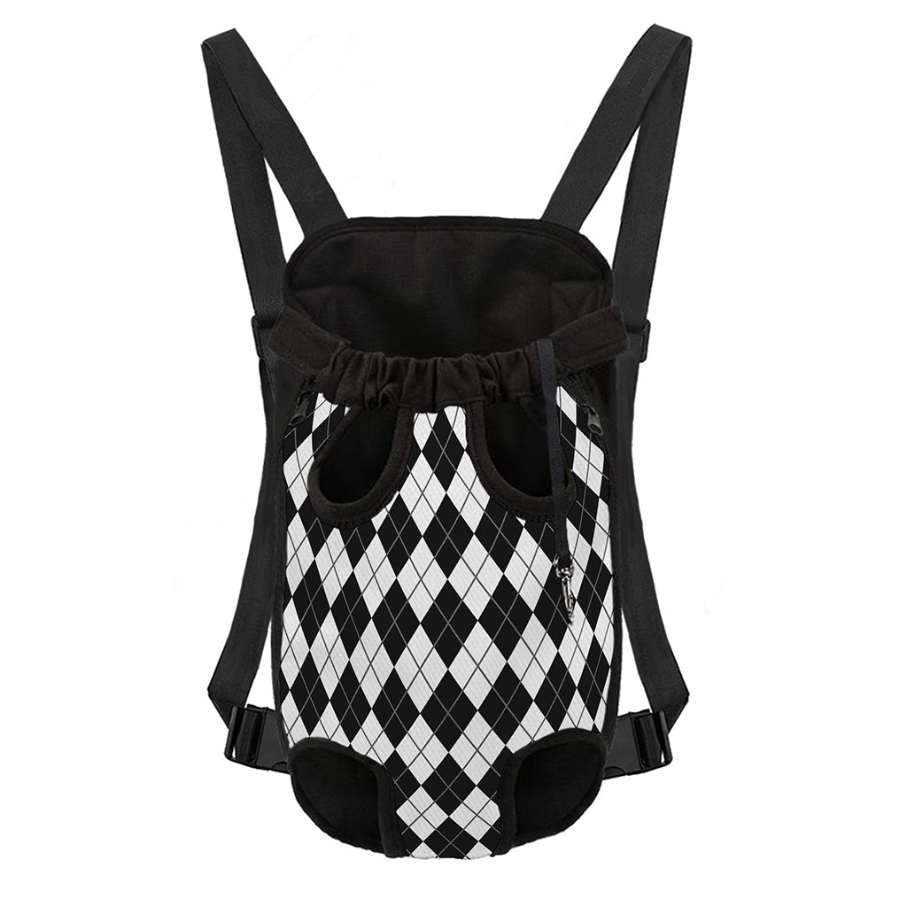 Black And White Argyle Pattern Print Pet Carrier Backpack