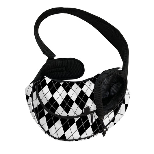 Black And White Argyle Pattern Print Pet Sling Carrier