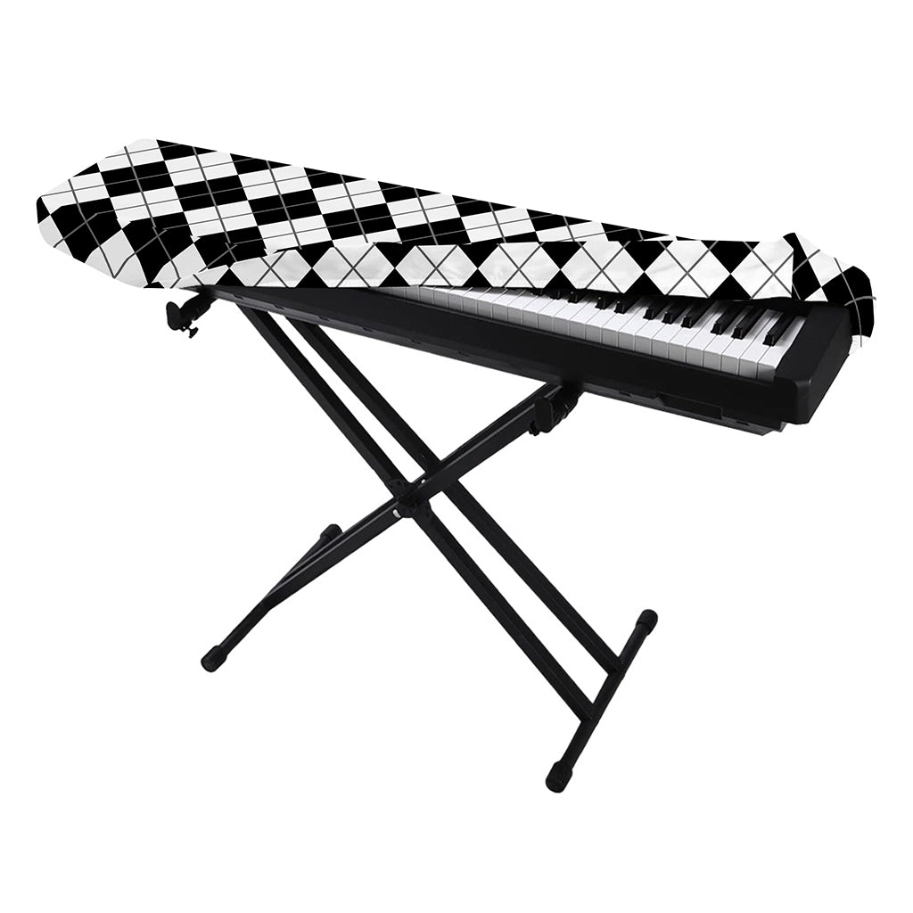 Black And White Argyle Pattern Print Piano Keyboard Cover