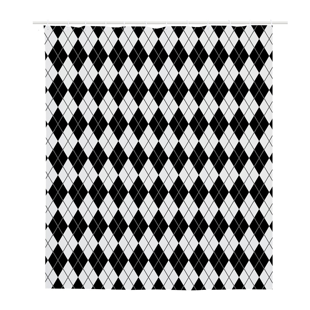 Black And White Argyle Pattern Print Polyester Shower Curtain