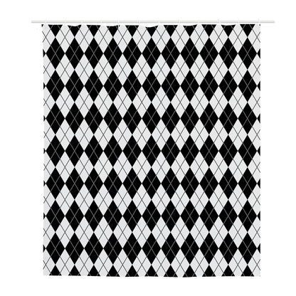 Black And White Argyle Pattern Print Polyester Shower Curtain