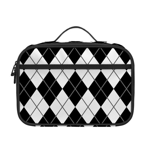 Black And White Argyle Pattern Print Portable Lunch Bag