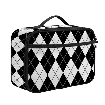 Black And White Argyle Pattern Print Portable Lunch Bag