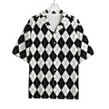 Black And White Argyle Pattern Print Rayon Hawaiian Shirt