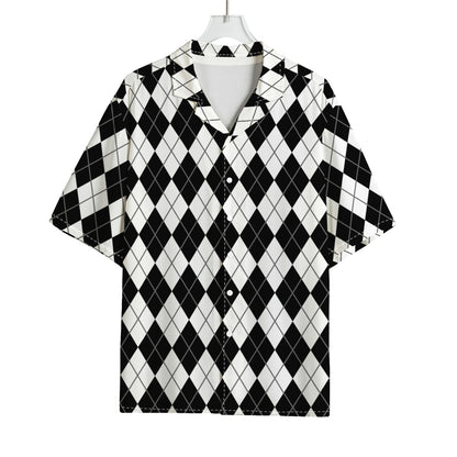 Black And White Argyle Pattern Print Rayon Hawaiian Shirt