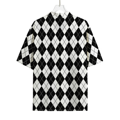Black And White Argyle Pattern Print Rayon Hawaiian Shirt