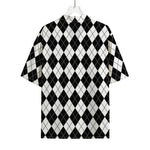 Black And White Argyle Pattern Print Rayon Hawaiian Shirt