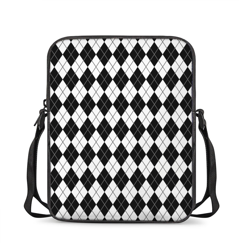 Black And White Argyle Pattern Print Rectangular Crossbody Bag