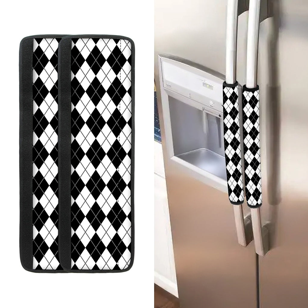 Black And White Argyle Pattern Print Refrigerator Handle Covers