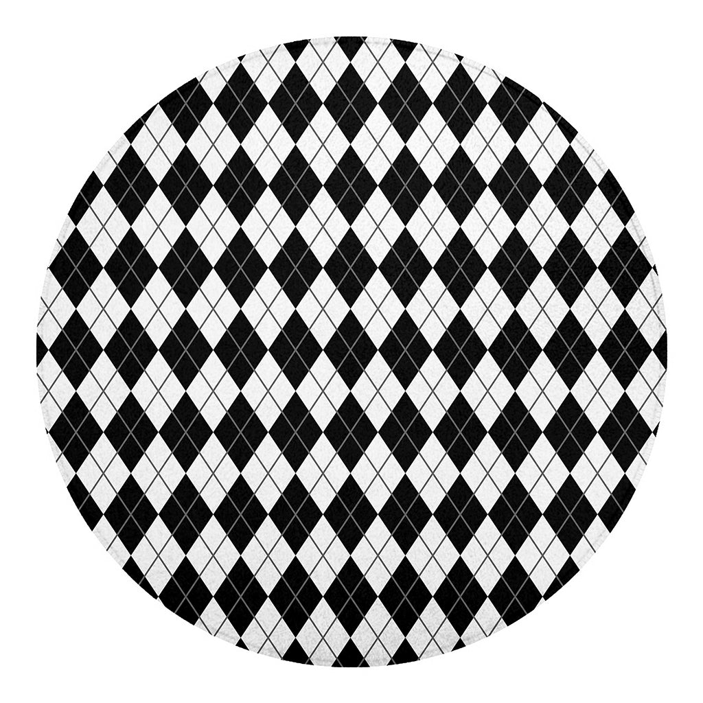 Black And White Argyle Pattern Print Round Blanket