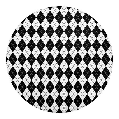Black And White Argyle Pattern Print Round Blanket