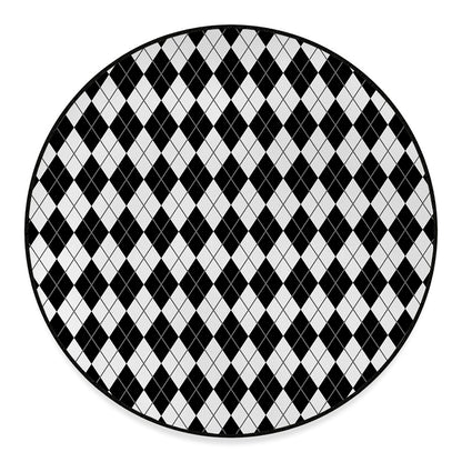 Black And White Argyle Pattern Print Round Floor Mat