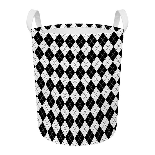 Black And White Argyle Pattern Print Round Laundry Basket