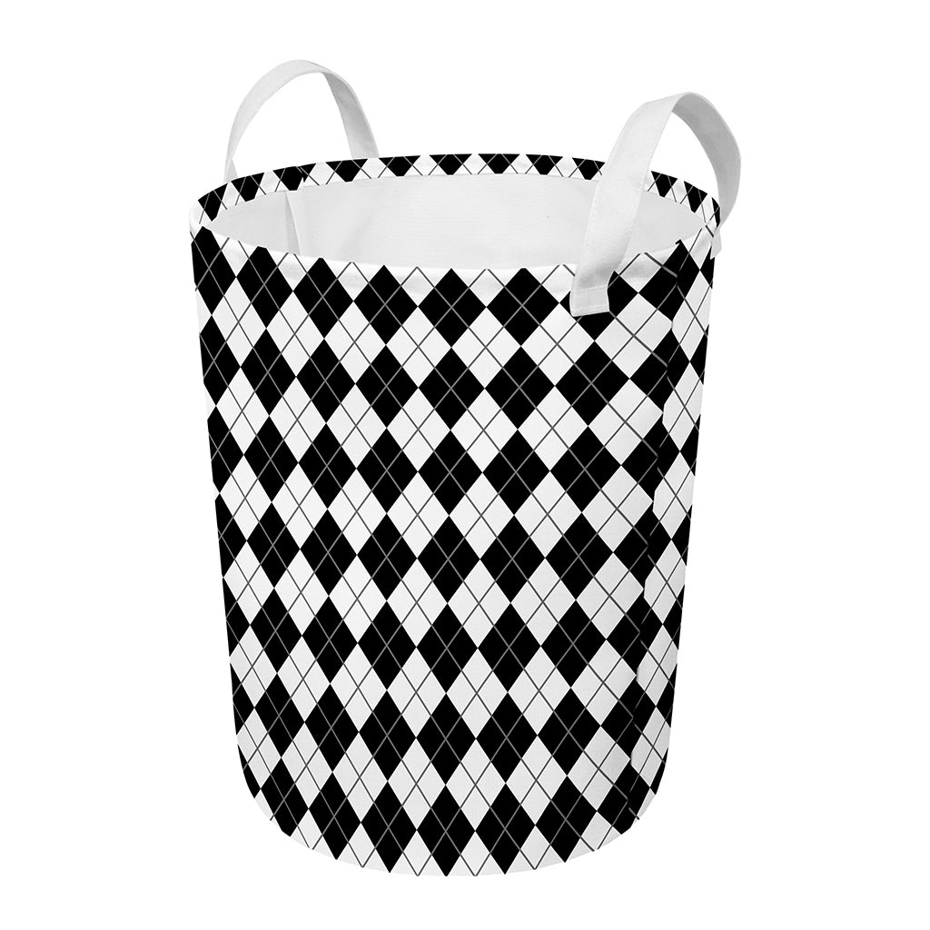 Black And White Argyle Pattern Print Round Laundry Basket