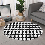 Black And White Argyle Pattern Print Round Rug