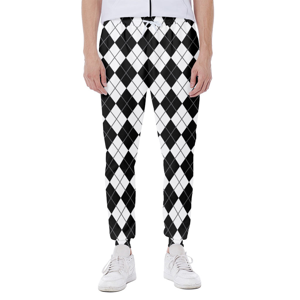 Black And White Argyle Pattern Print Scuba Joggers