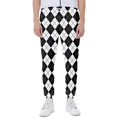 Black And White Argyle Pattern Print Scuba Joggers