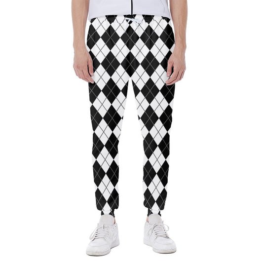 Black And White Argyle Pattern Print Scuba Joggers
