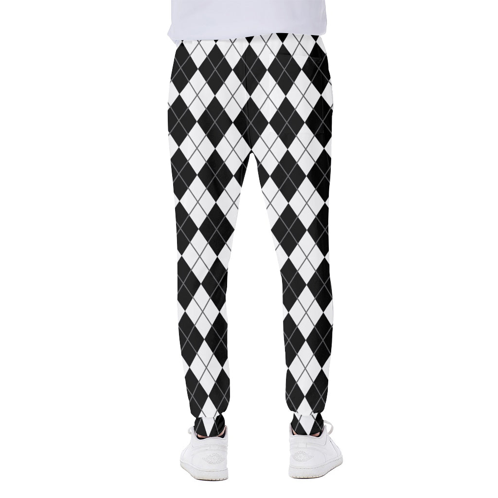 Black And White Argyle Pattern Print Scuba Joggers