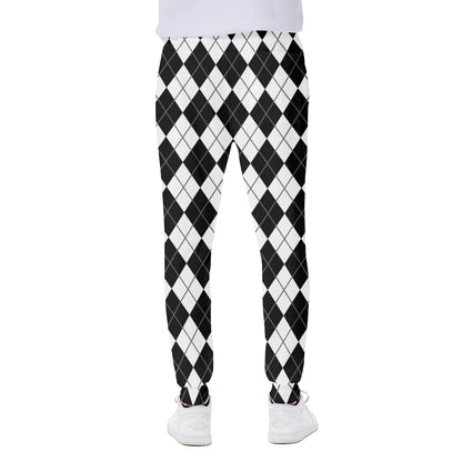 Black And White Argyle Pattern Print Scuba Joggers