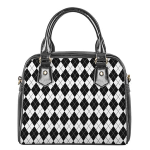 Black And White Argyle Pattern Print Shoulder Handbag