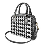 Black And White Argyle Pattern Print Shoulder Handbag