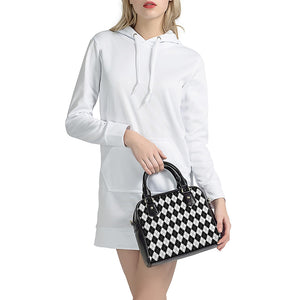 Black And White Argyle Pattern Print Shoulder Handbag