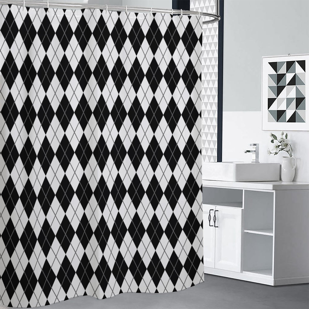 Black And White Argyle Pattern Print Shower Curtain