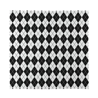 Black And White Argyle Pattern Print Silk Bandana