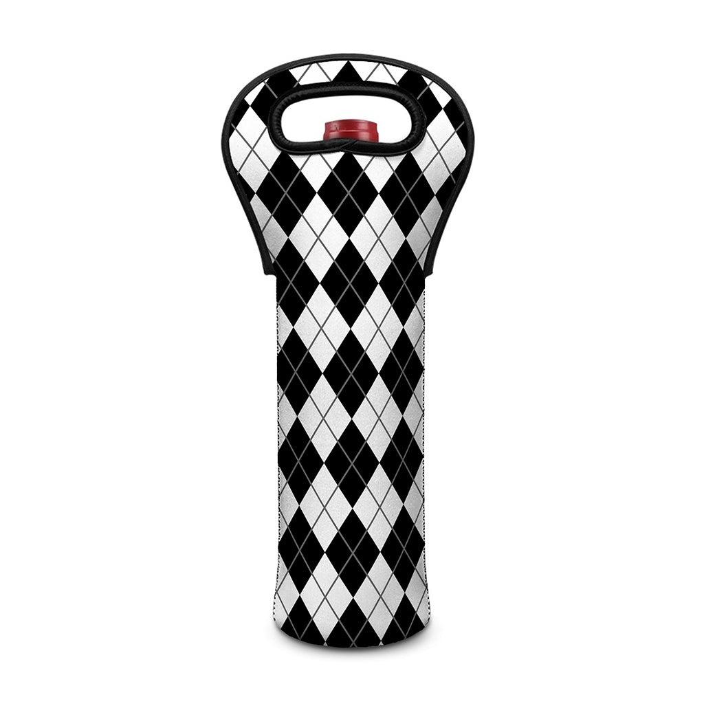 Black And White Argyle Pattern Print Single Neoprene Wine Tote