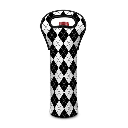 Black And White Argyle Pattern Print Single Neoprene Wine Tote