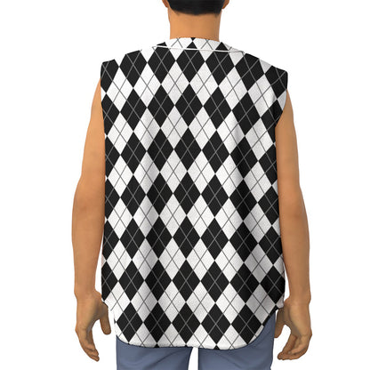 Black And White Argyle Pattern Print Sleeveless Baseball Jersey